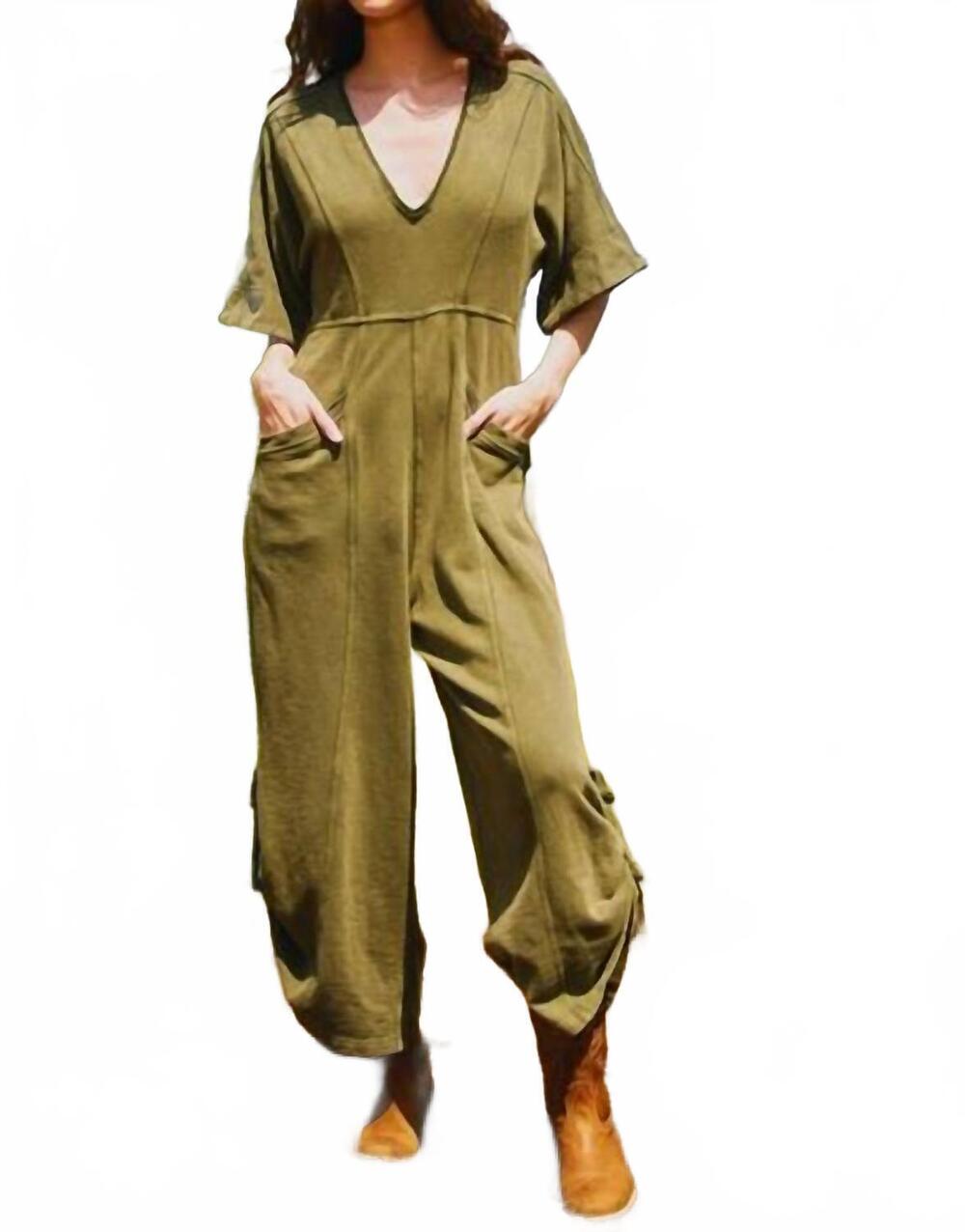 NEW BUCKETLIST washed oversized wide-leg jumpsuit in olive
